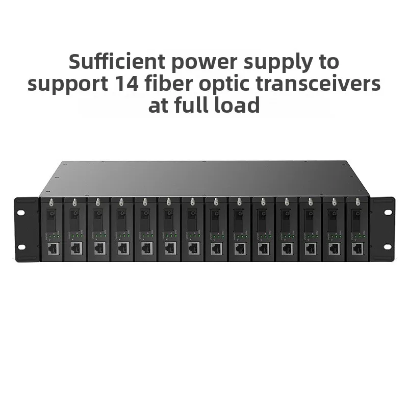 Single Power 14 Slot Fiber Optic Media Converter Rack Chassis, Universal Rack Mount Frame for Optical Transceiver Modules