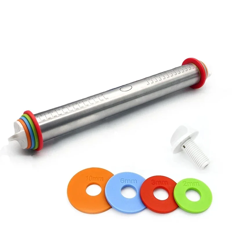 Holaroom Length Adjustable Rolling Pin Stainless Steel Fondant  43cm Rolling Pin Cake Roller Dough Rolling Pin Bakeware Tools
