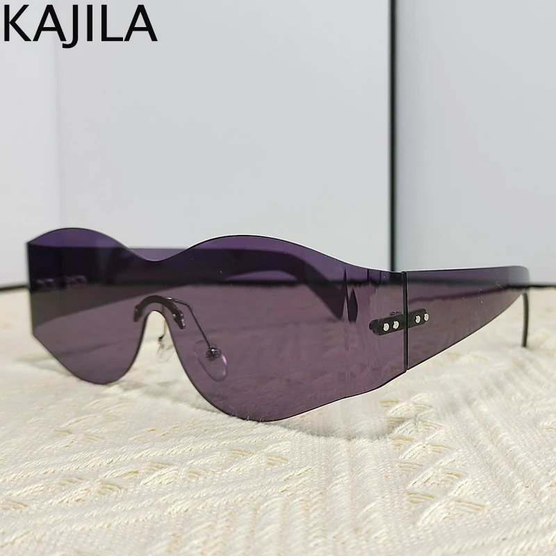 Y2K-gafas de sol Punk sin montura para hombre y mujer, lentes de sol de una pieza, marca de lujo, Steampunk, Vintage, 2024