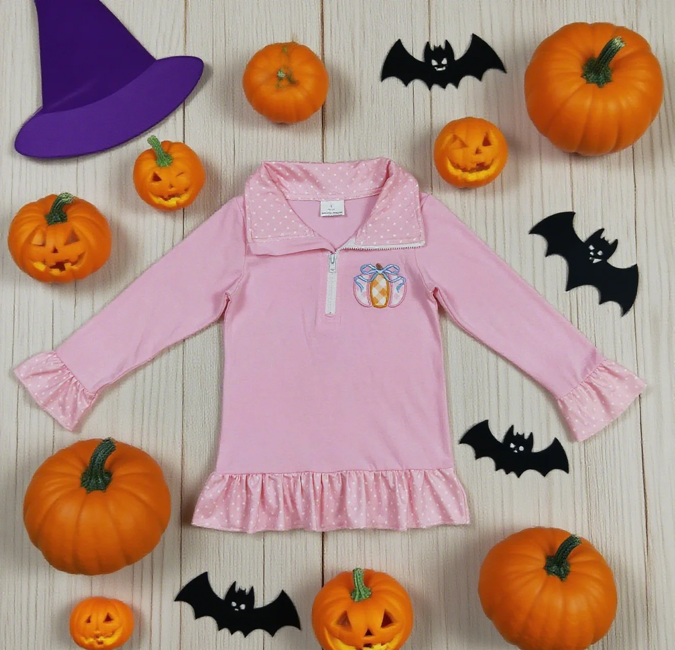 

Z820-02 GT1112 Children Boutique Halloween Clothes Long Sleeve Pumpkin Print Top Kids Girls Shirt