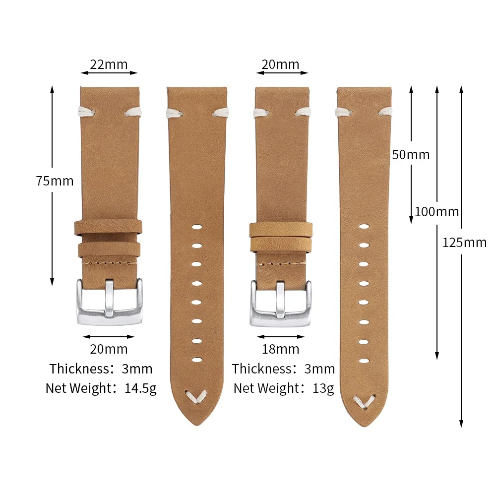 20mm 22mm Rindsleder Vintage Öl-Wachs Handgefertigtes Armband Braun Schwarz Universelles Uhrenarmband für Seiko für Omega für Herren Damen Zubehör – Detail 1