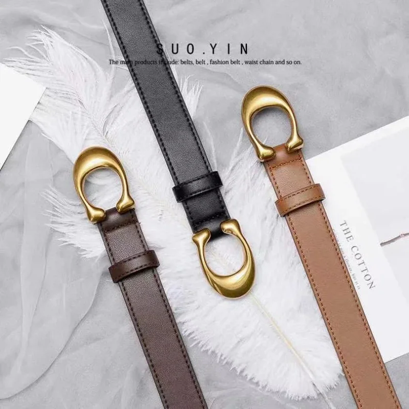 Genuine Leather Women for Belt Leather Gold Needle Buckle Jeans Multi Functional Designer Fashion Decoration Luxury Women's Belt