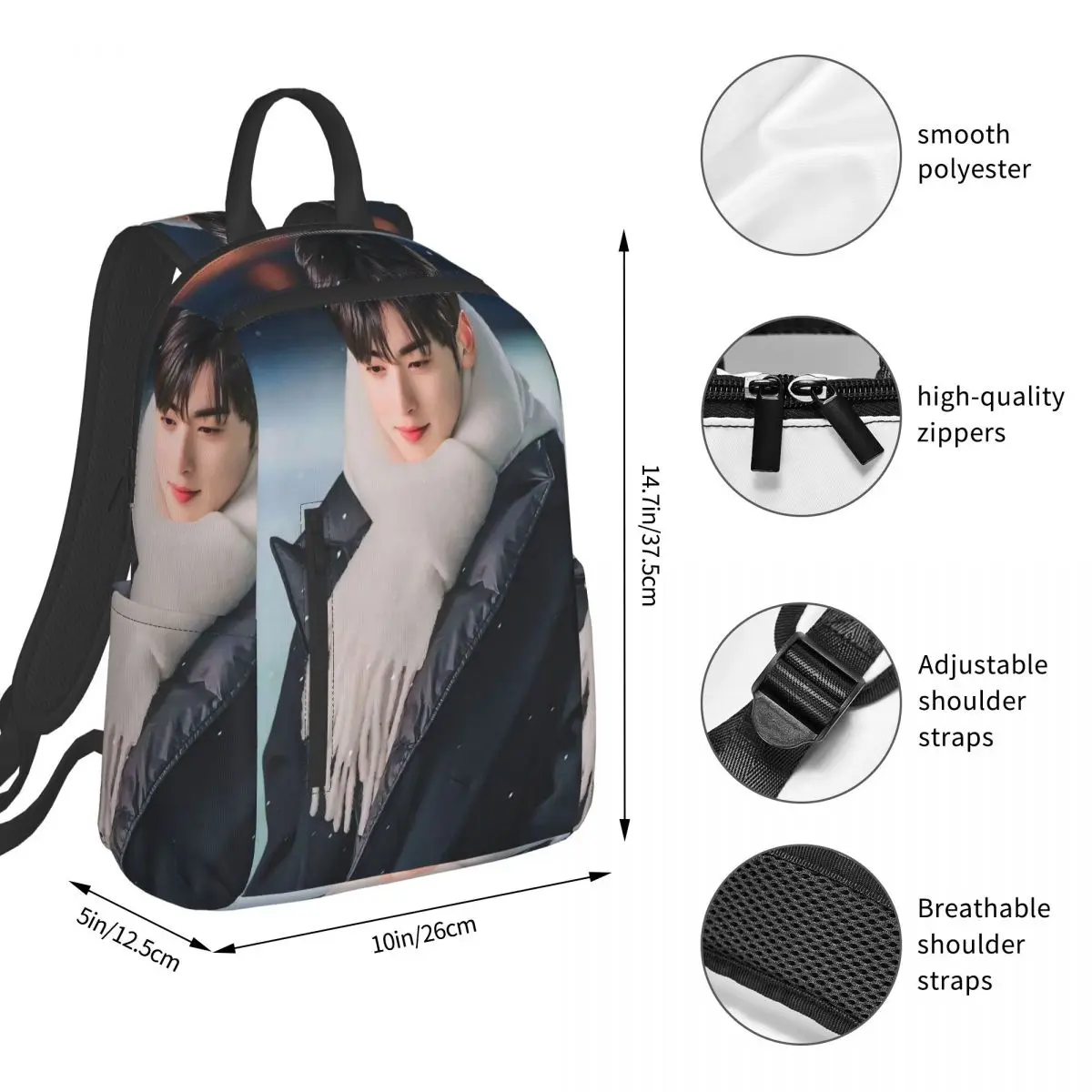Cha Eun Woo Korean Actor Backpack Student BookBag Kids School Bag Computer Shoulder Bags Boys Girls