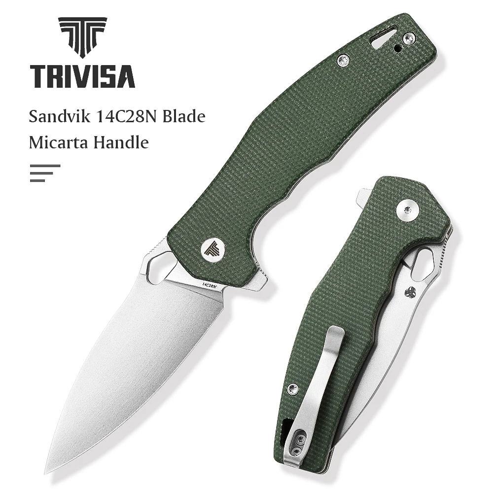 

Черный карманный складной нож TRIVISA EDC для мужчин, кемпинг, охота, уличный тактический инструмент для защиты, высококачественный инструмент с лезвием 14C28N