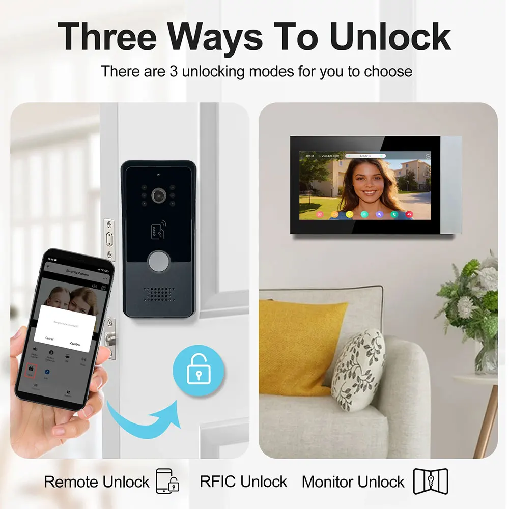 Smart Home Tuya ไร้สาย WiFi Video Intercom 1080P ประตูวิดีโอ 7 "หน้าจอสัมผัสสี Doorbell สองสายวิดีโอระบบอินเตอร์คอม