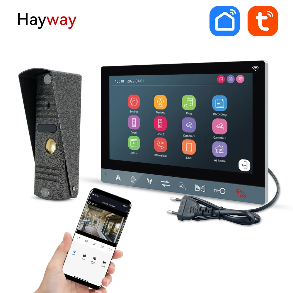 Hayway Tuya interphone domestique 1080P sans fil WIFI sonnette caméra pour appartement Support déverrouillage à une touche, détection de mouvement enregistrement automatique