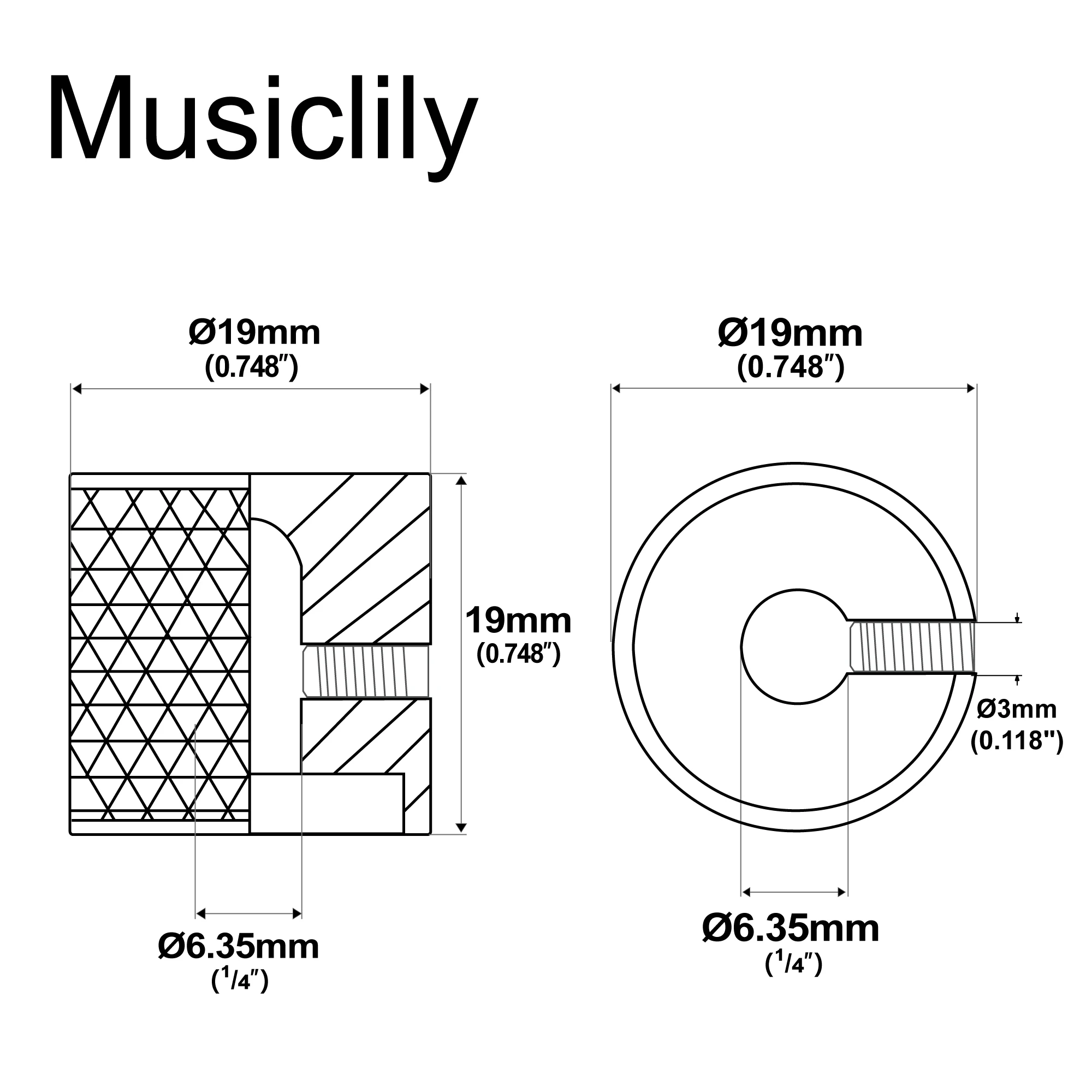 Musicly Pro 1/4 "Kenop Kontrol Atas Datar Fitting Universal Baja dengan Set Sekrup untuk Gitar Listrik atau Bass, Emas (Set 2)