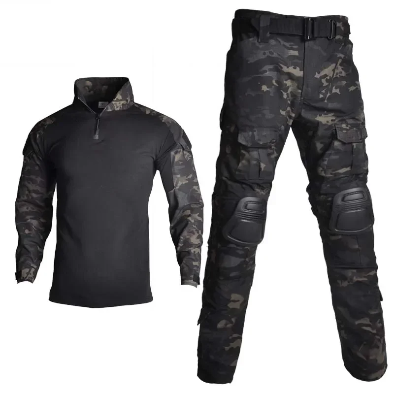 Outdoor Sporty Style Clothing Hunting Multifunction Uniform Tactical Hiking Camouflage Shirts Cargo Pants Elbow/Knee Pads Suits