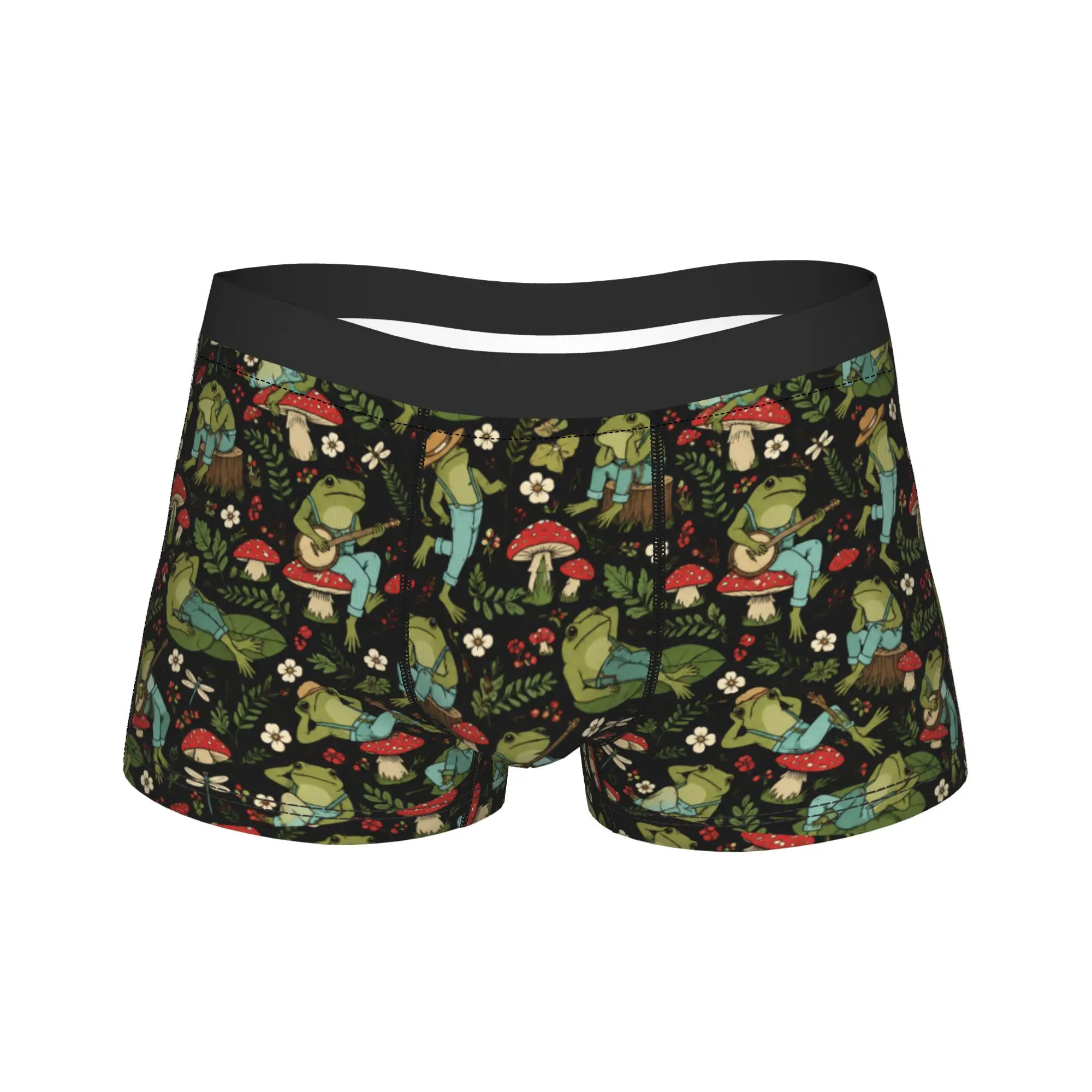 Cute Cottagecore  Frog Playing Banjo on Mushroom Underwear Men Panties Trend Boxershorts High Quality Boxer Brief Big Size 2XL