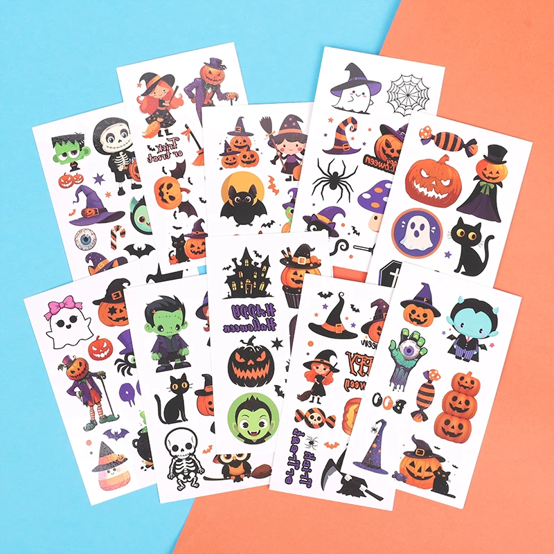 10pcs Cartoon Disposable Tattoo Dinosaur Football Traffic Ocean Halloween Stickers Temporary Art Supplies Birthday Party Decor