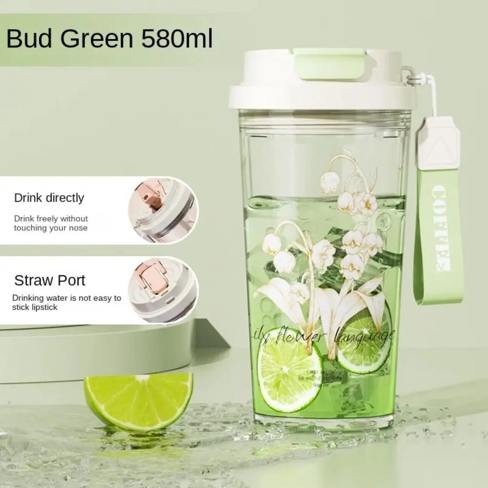 

Transparent Sports Water Bottle with Straw with Handle Portable Sport Tea Cup 580ml Leak-proof Fitness Drinking Cups Outdoors