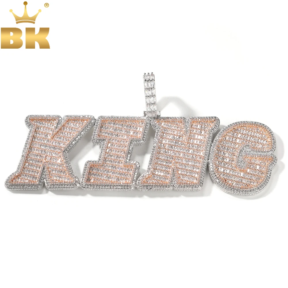 

THE BLING KING Custom Bold Oblique Letters Iced Out Baguettecz Cubic Zirconia Number Pendant Chain Necklace Hiphop Punk Jewelry