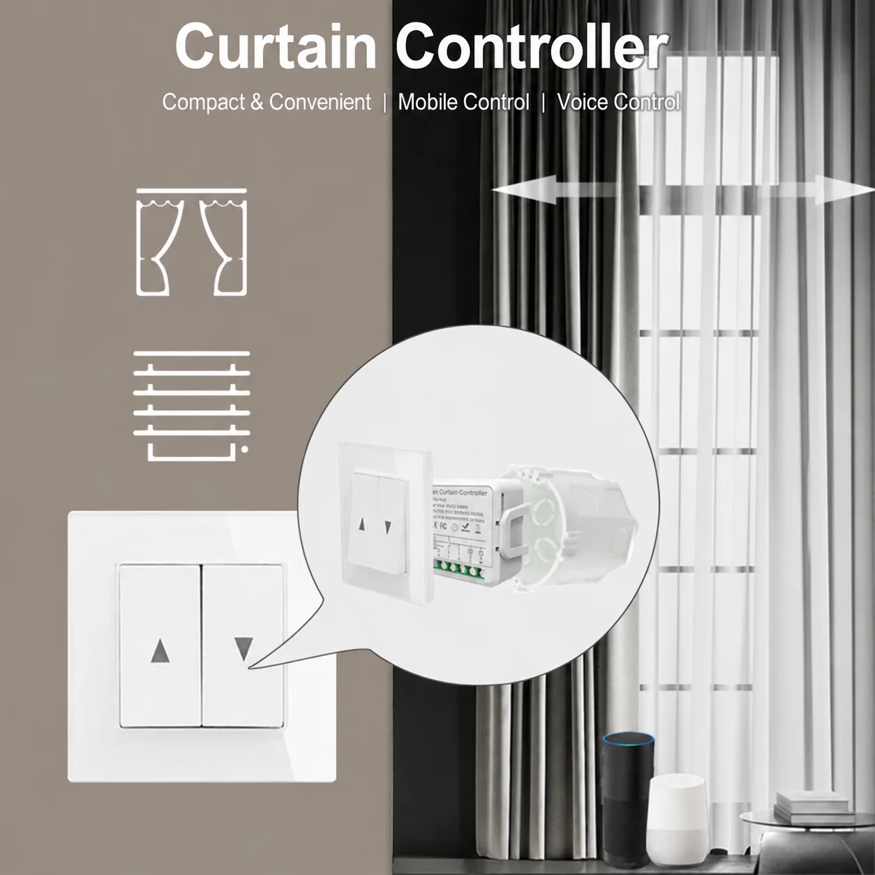Tuya Smart Curtain Controller with RF433 Wireless Remote and 3A Voice-Controlled Speaker, Ideal for Smart Homes