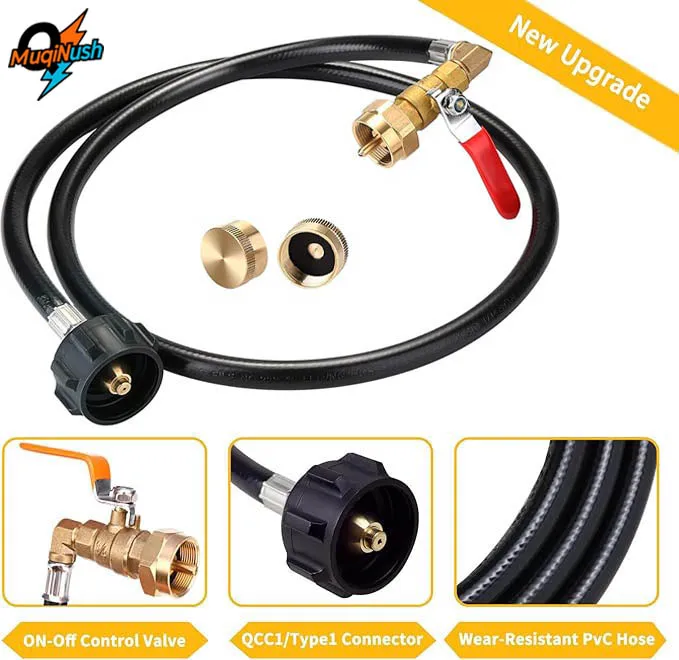 

MuqiNush 1Pc Propane Tank Refill Adapter Kit, 3/6ft Hose With Safety Shutoff Valve Easily Fill 1lb Bottles From 20lb Kitchen