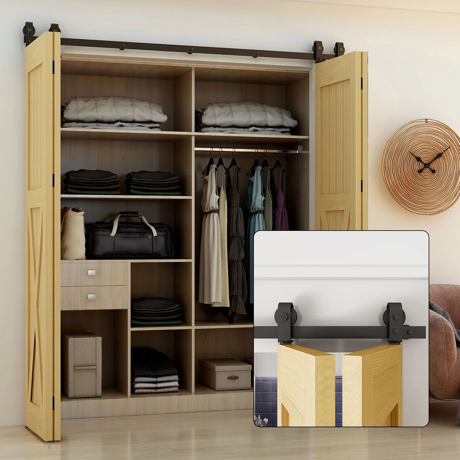Imagem -02 - Kit Porta Deslizante com Rodas Giratórias ou Dobras Conjunto de Porta de Celeiro Bifold