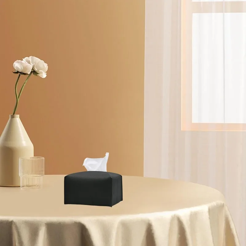 PU Leather Rectangular Tissue Box Holder with Bottom Belt Foldable Plus Size Tissue Box Organizer for Bathroom/Car/Hotel/Office - view 3