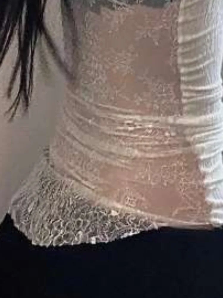 المرأة الصيف خمر الدانتيل المرقعة تانك القمم سليم Y2k الجمالية انظر من خلال أكمام قمصان غير النظامية Harajuku الجرونج سترة #4