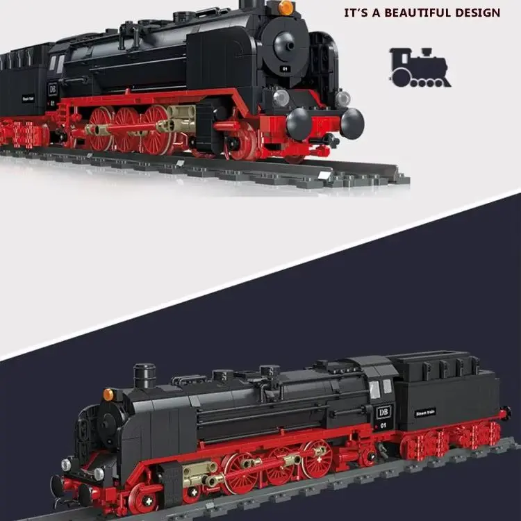 Classic Train Building Block Train Kits German BR01 Steam Locomotive Building Bricks DIY 1173pcs Rail Train Bricks Toys