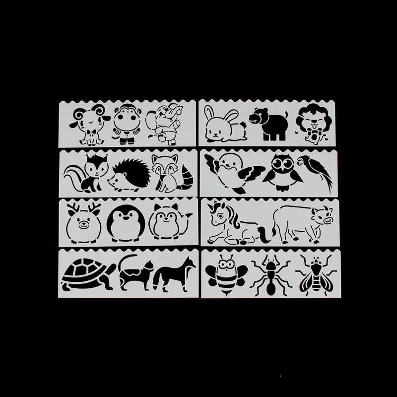 8pcs Plane Food Animal Fox Stencils Templates for Painting Draw Tool Kids Plastic Stencil Ruler DIY Scrapbook Coloring Embossing