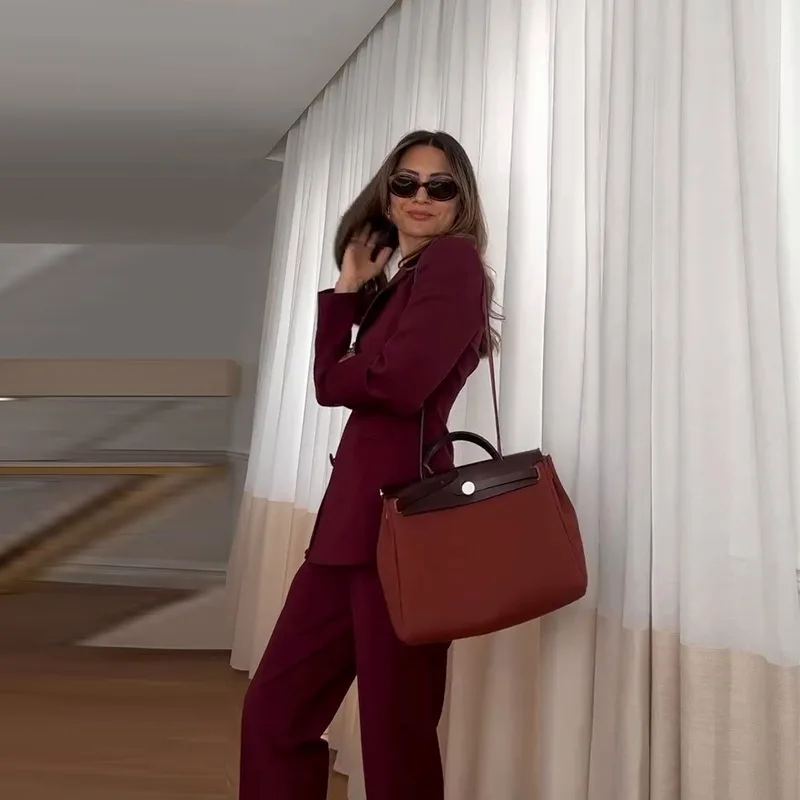 Damen Herbst Business Hosenanzug Langarm Formeller 2-Teiliger Blazer Set Lässiges Büro-Arbeitsoutfit Schlanker Korsett-Stil 2026 – Detail 3
