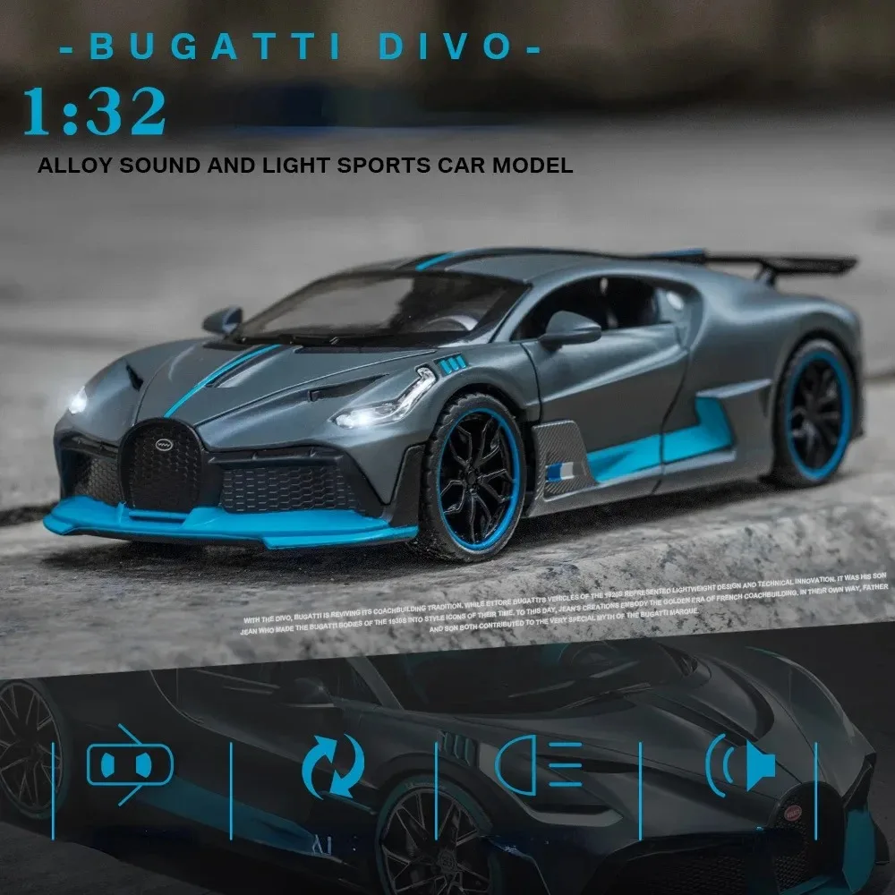 

1:32 игрушечный автомобиль Bugatti DIVO, металлический игрушечный сплав и модель игрушечного автомобиля, миниатюрная модель игрушки для детей, Рождественский подарок