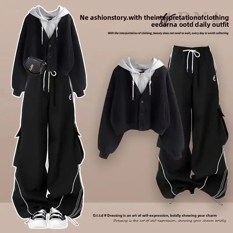 ربيع الخريف فضفاض طالب هوديي سترة وسراويل مجموعة قطعتين فرقة تنوعا لباس غير رسمي نمط الشارع مريح #2