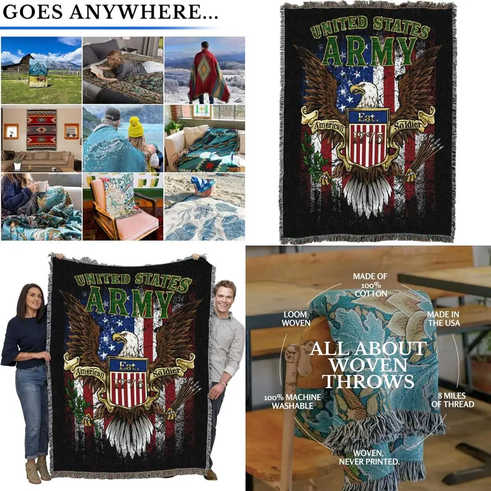 

Изготовлено в США: 72x54 Хлопковый гобелен с флагом орла армии США — военный подарок