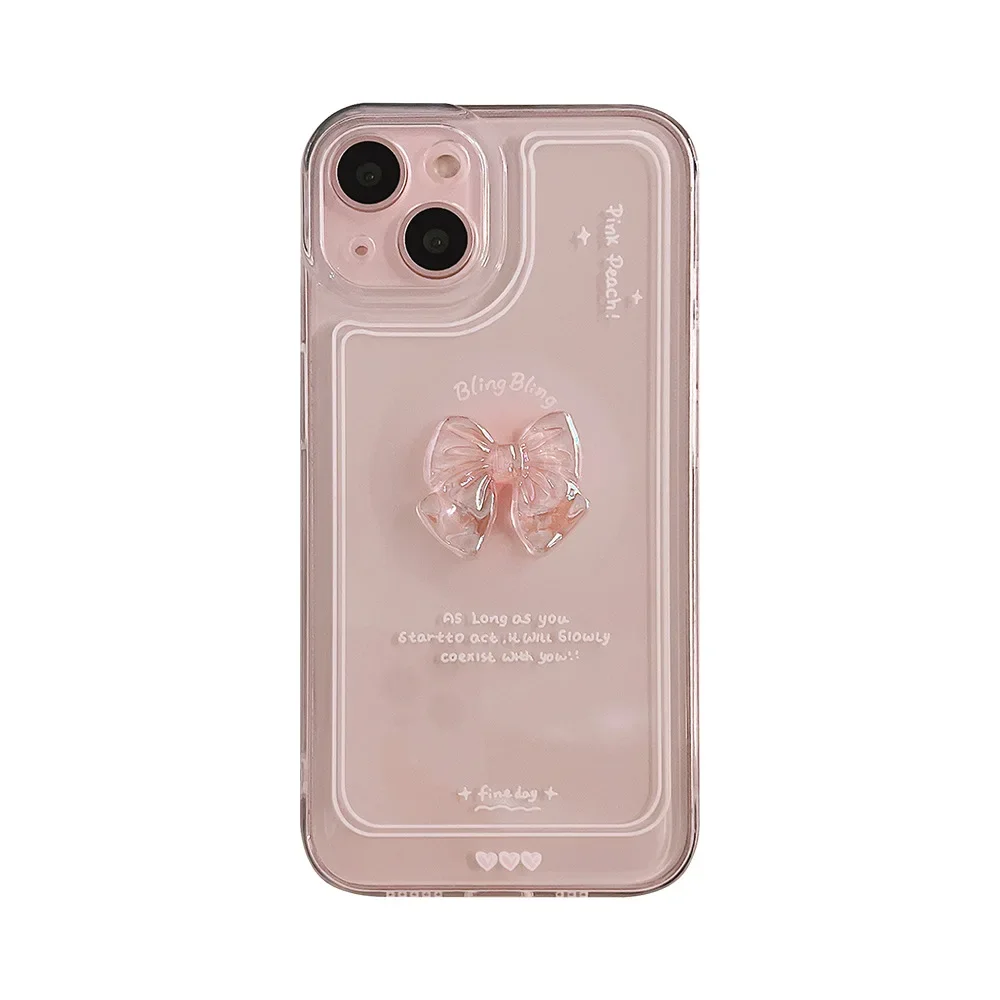 Bowknot Transparent Phone Shell for iPhone 15 Pro Max 13 Pro 14 12 11 Lens Protection Shockproof Screen Protectors Casing