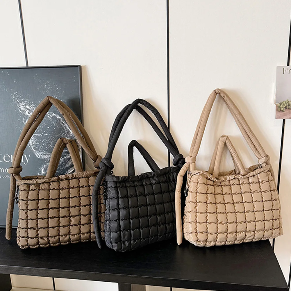 Umhängetasche, Magnetverschluss, Puffer-Einkaufstasche für Damen, gesteppte Handtasche, Tasche mit Griff oben für Arbeit, Reisen, Einkaufen