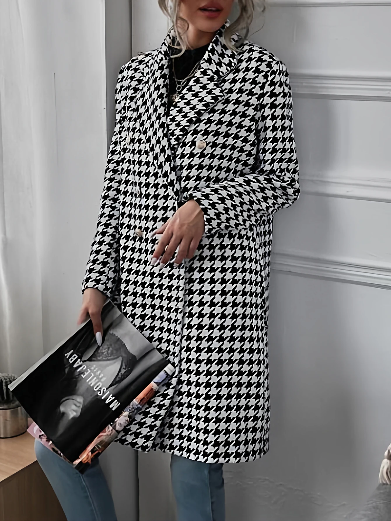 معطف نسائي كاجوال بنمط عناصر زخرفية ملابس خارجية مريحة غير رسمية للنساء عصرية وأنيقة