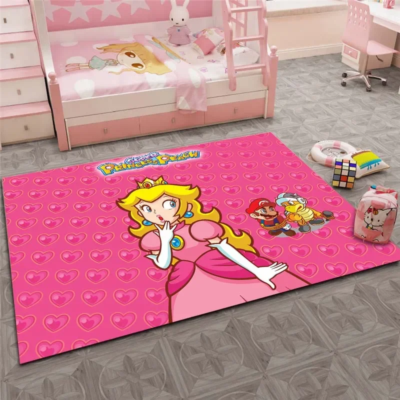 Super Mario Princess Peach Pattern Living Room Bedroom Carpet Bedside Bathroom Floor Mat Girl's Room Non-slipMat Pink Room Decor