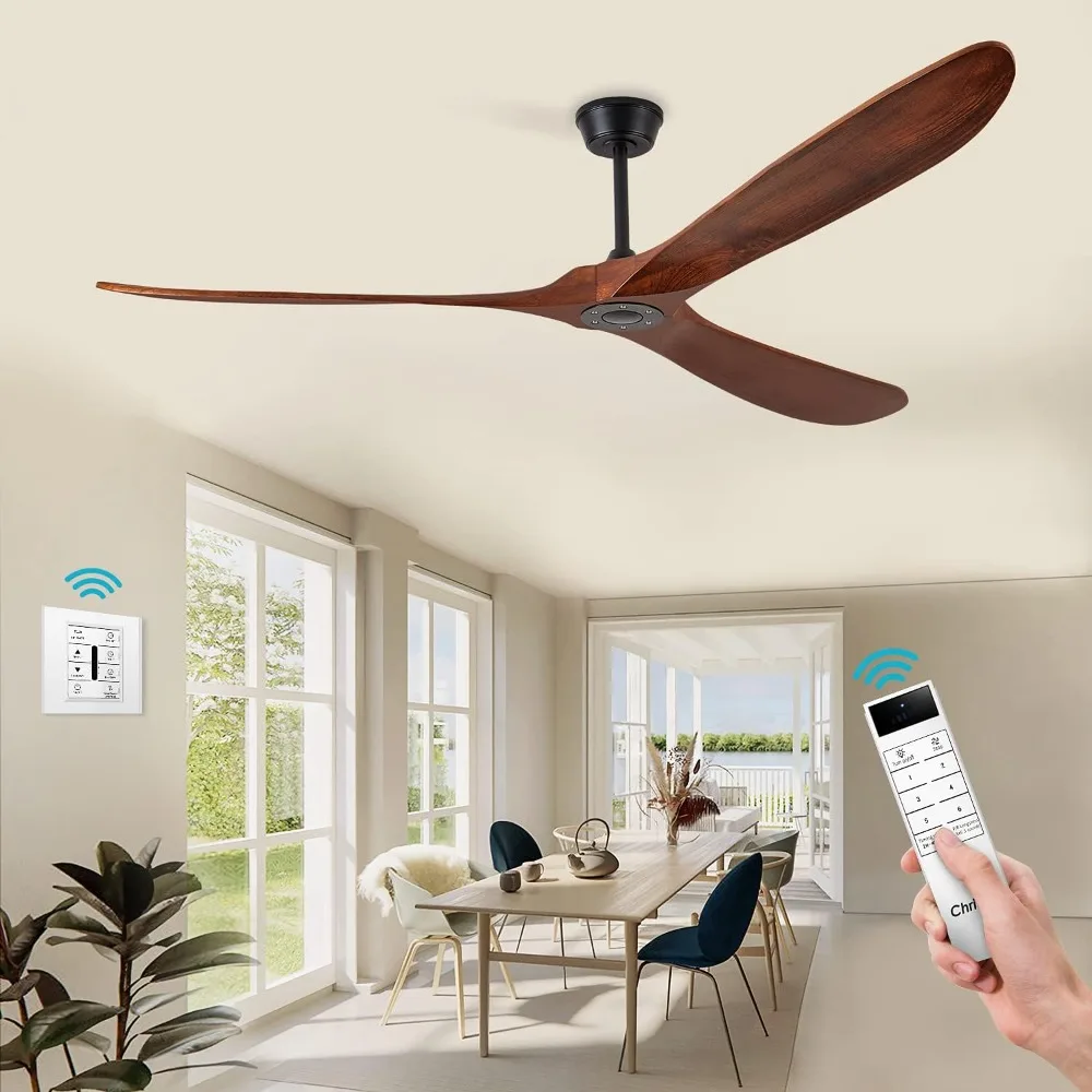 

Ceiling Fan, Remote and Wall Control, Walnut Ceiling Fan 3 Wood Blades, 6 Speeds Smart Timing, 60'' Ceiling Fans