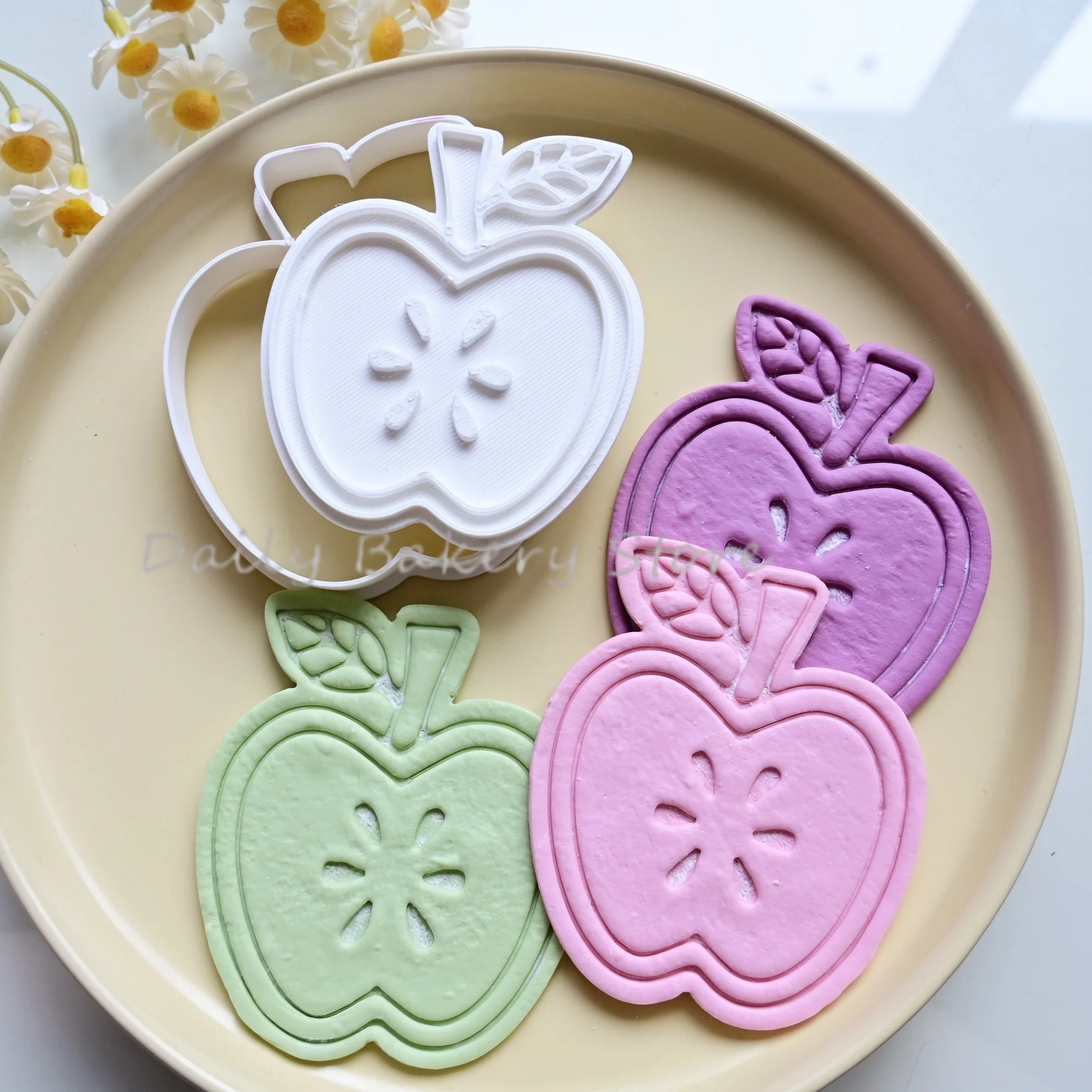 Moldes para Galletas con Forma de Manzana, Cortador de Galletas, Moldes para Galletas de Manzana para Navidad y Año Nuevo, Moldes para Hornear con Presión Manual, Herramientas para Hornear