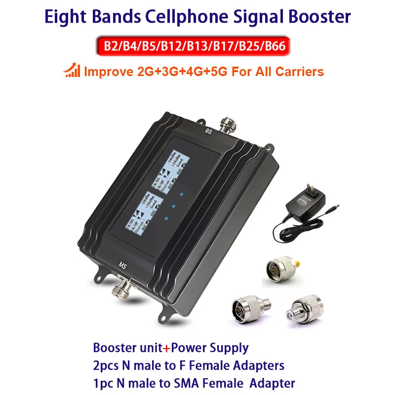 

Cell Signal Booster Amplifier, Smart LCD, FCC Approved, For All Carriers in USA on Band 2, 4, 5, 12, 13, 17, 25, 66, 3G, 4G,