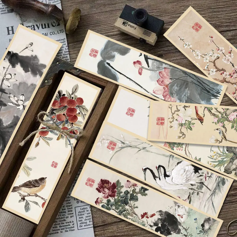 30pcs Chinese Style Floral Bookmarks Beautiful Ancient Floral Bookmarks Rectangular Paper Bookmarks