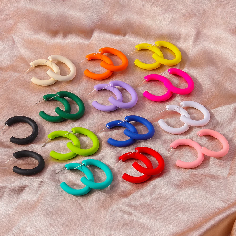 Aihua Koreanische Einfache Große Runde Hoop Ohrringe Für Frauen Bunte Geometrische Kunststoff Übertrieben Ohrring Trendy Ohrringe Schmuck – Detail 12