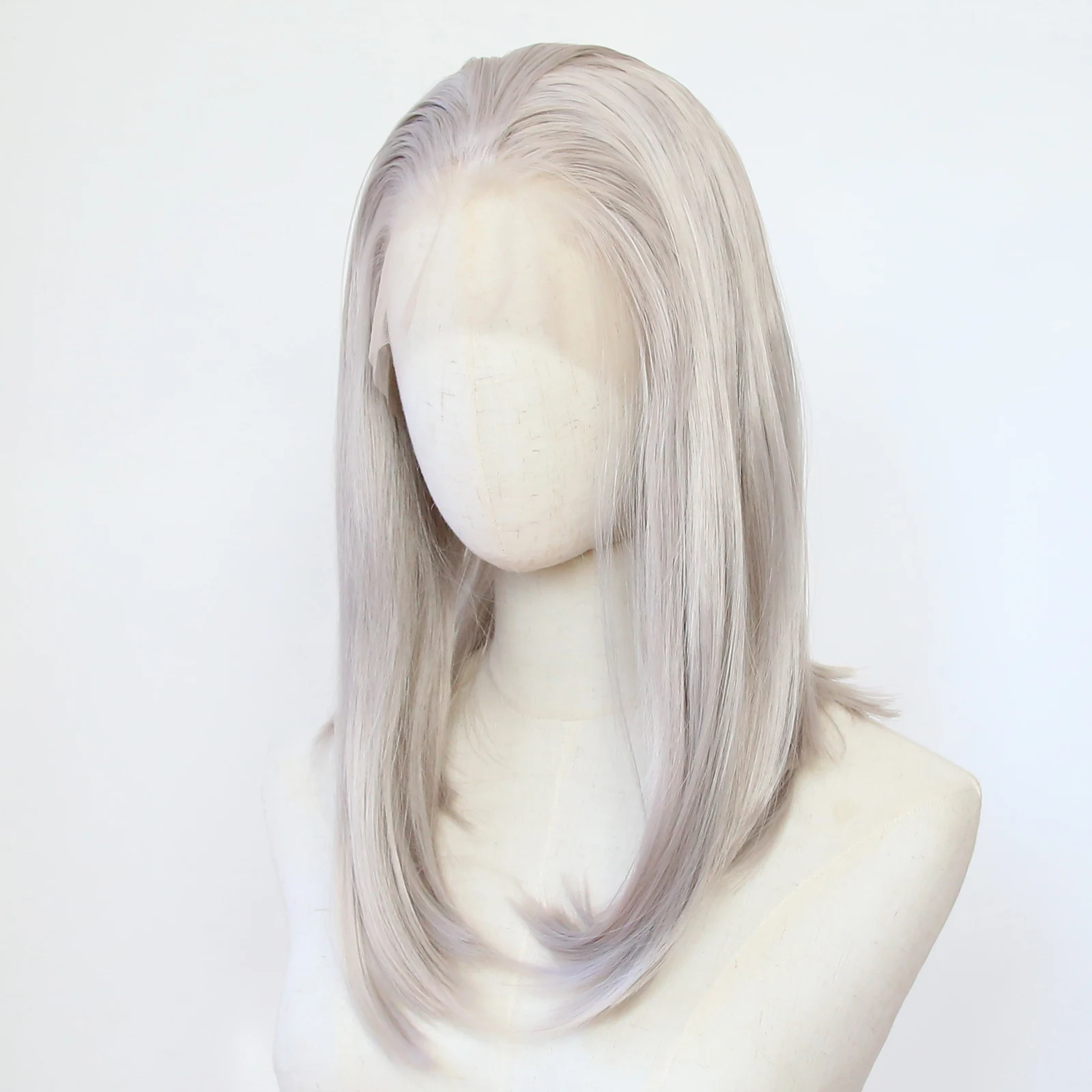 Light Grey Shrot Bob Straight Synthetic Lace Front Wig Ash Grey Lace Front Synthetic Wig Pre Plucked Heat Resistant Hair Wig