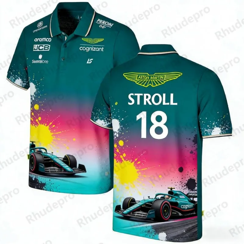 

Aston Martin Racing Team Training Street Style Button Polo Shirt Fernando Alonso 14 Men's And Women's Short Sleeve Clothing