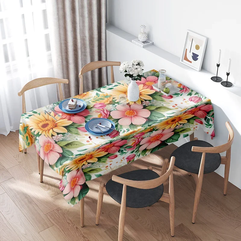 toalha-de-mesa-floral-vibrante-perfeita-para-hospedar-reunioes-elegantes-tecido-de-algodao-e-poliester-lavavel-com-padroes-de-flores-em-rosa