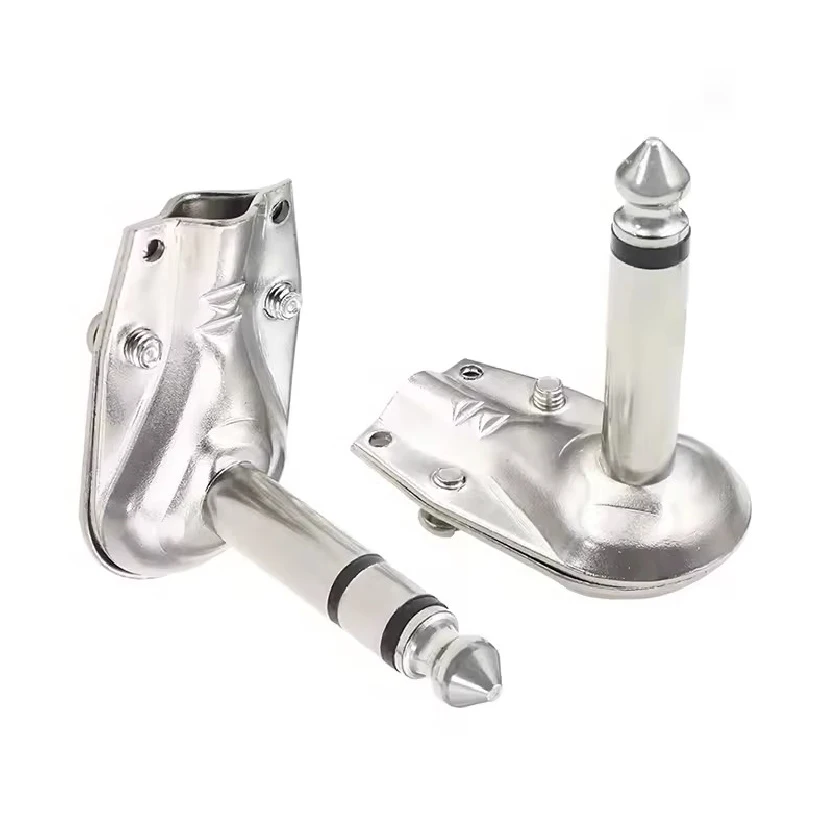 Right Angle Plug Silver 6.35mm Mono/Stereo Jack Audio Guitar Effects Pedal Phono Connector