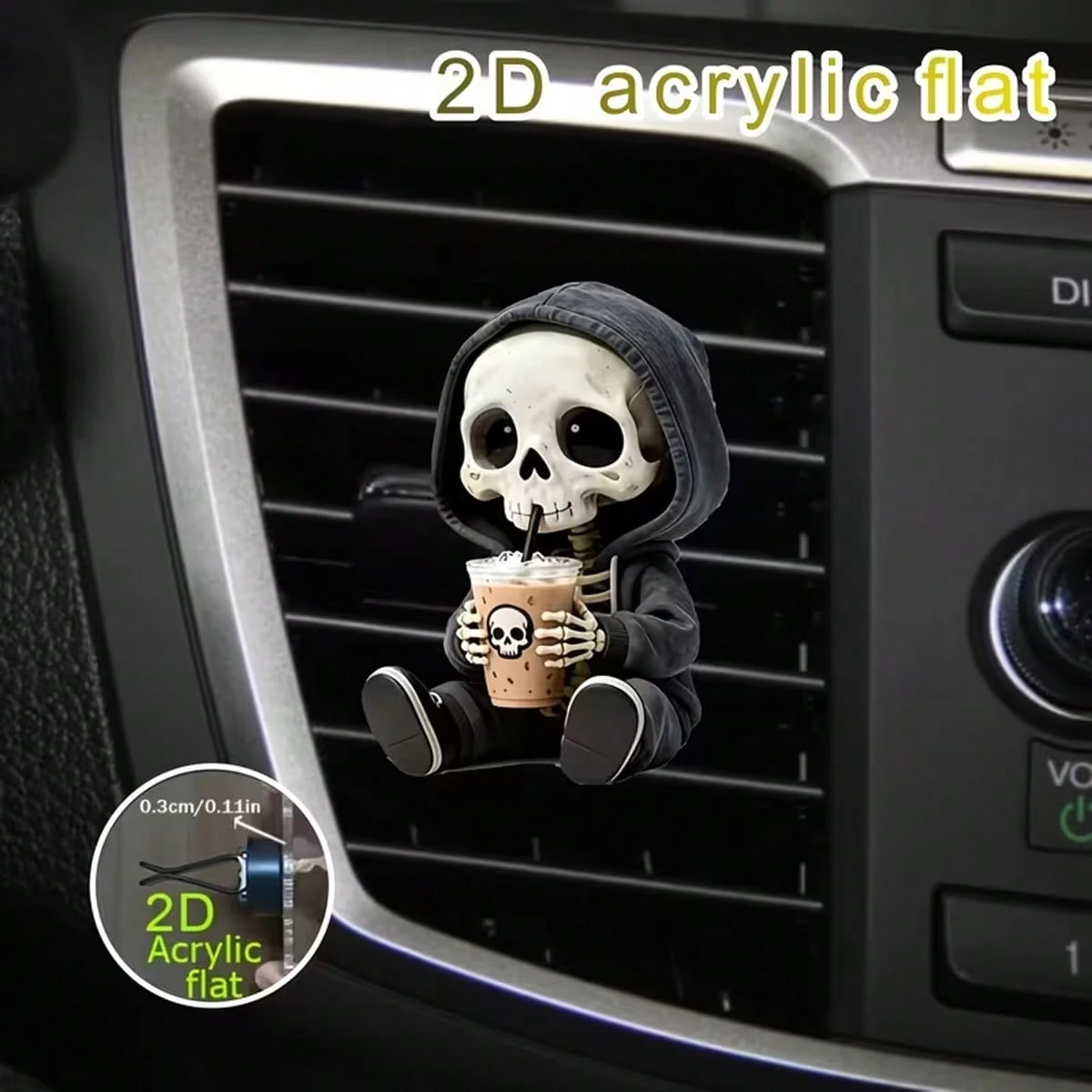 Cute Skull 2D Flat Air Vent Clip Car Interior Decor Fragrance Diffuser Fresh Air Clip Fashionable Skull-Themed Accessory