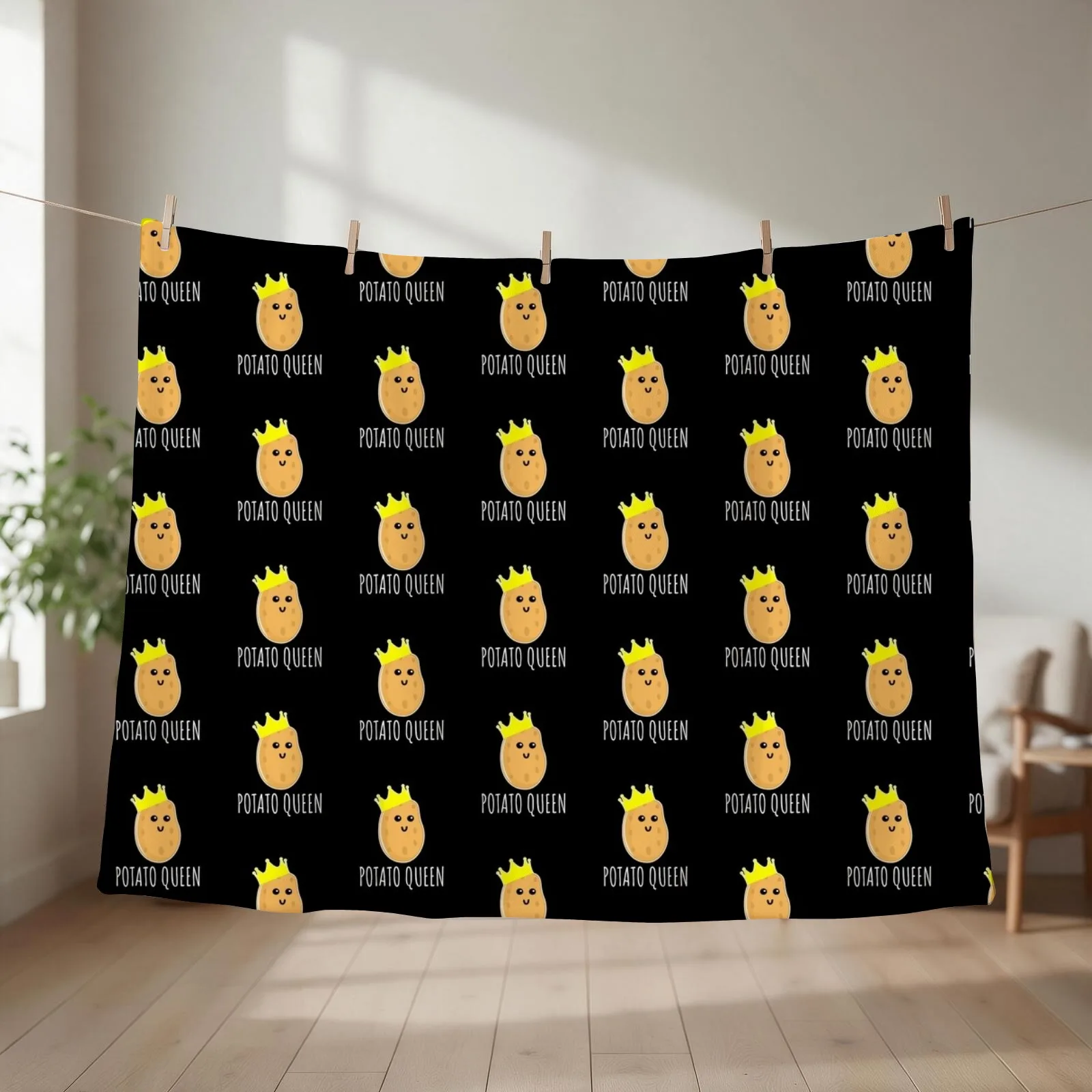 Potato Queen - Funny Potato Gift Throw Blanket couch cozy soft plush fuzzy picnic outdoor blanket