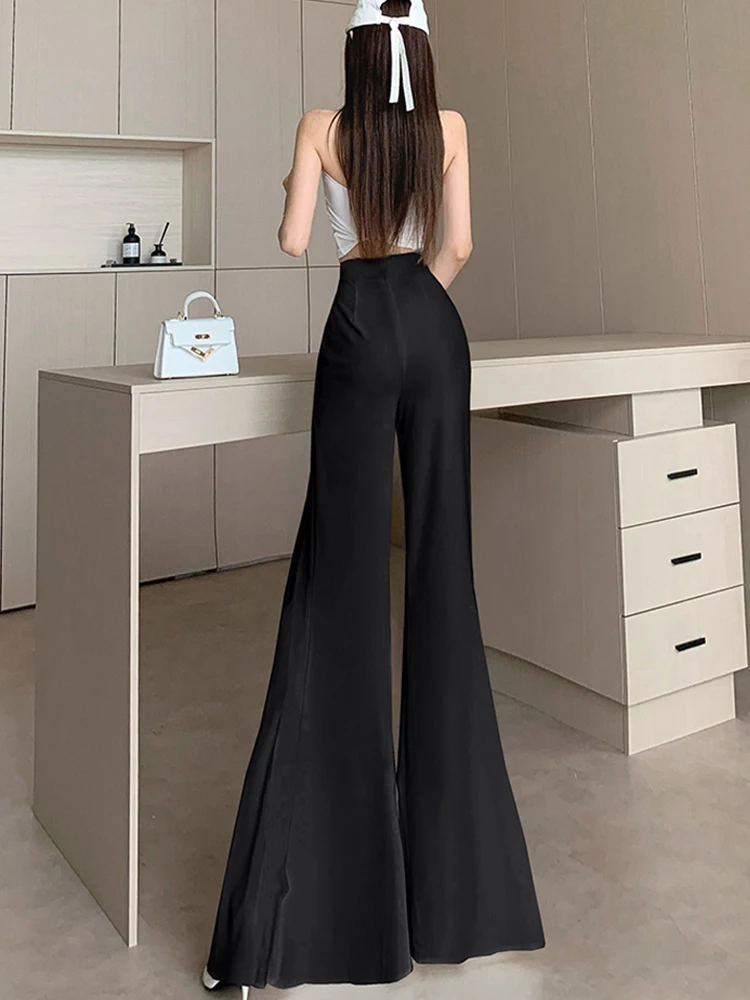 سراويل بيضاء شبكية على شكل ذيل السمكة للسيدات صيفية بتصميم رفيع بخصر عالٍ معلقة وملمس أنيق من الشيفون بأرجل واسعة