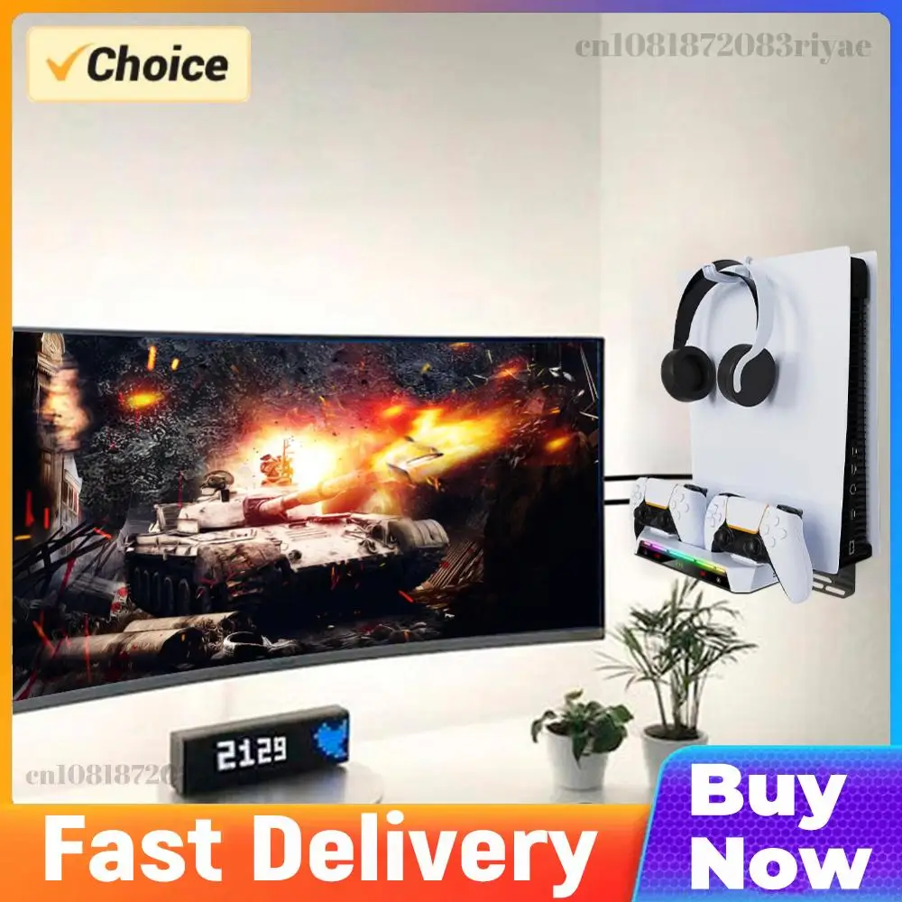 

Shelf Floating Mount with Dual Controller Charger RGB Light Wall Stand W/ Headset Holder for PS5/PS5 Slim Disc & Digital Console