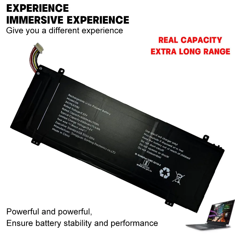 New Laptop Battery 156 11.55V 70Wh 6060mAh High Quality For Tecno 156 GF156 MEGABOOK T1 15.6 T15AA 3ICP5/87/82 series
