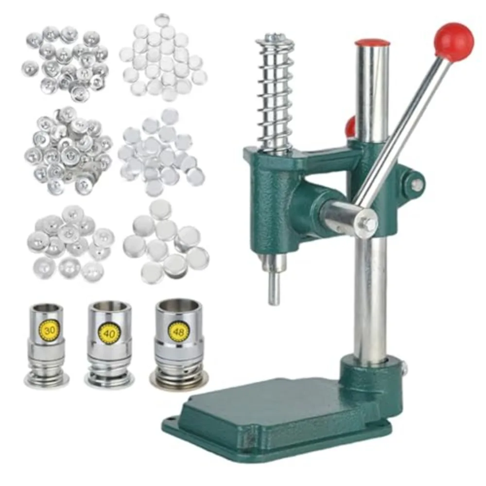 Punch Button Press Machine with 3 Molds for Cloth Cover Buttons Includes 300 Buttons Button Badge Making Machine