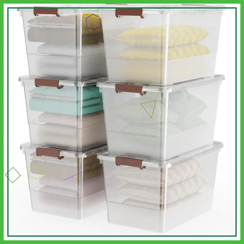 

53 Quart Clear Plastic Storage Bin with Lids & Latches, Stackable Nestable Organizing Box Set of 6 for Home Garage
