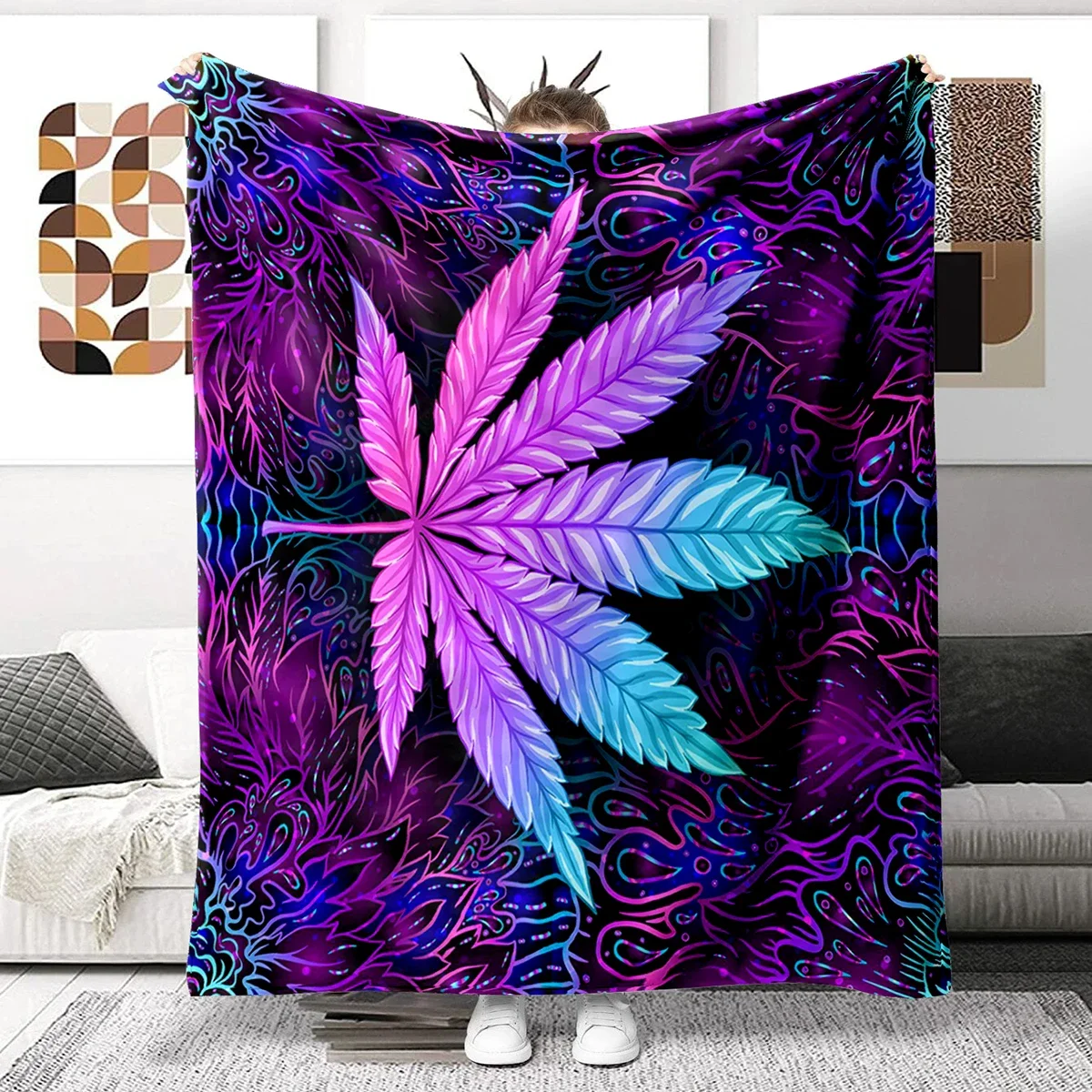 

3D Print Cannabis Leaves Blanket Ultra Lightweight Soft Plush Flannel Throws Blanket for Sofa Bed Couch best Office girls Gifts