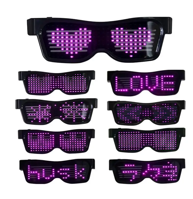 LED Electronic Glasses For Glow Party Bar Performance USB Charge Luminous Glasses APP Control Bluetooth DIY Glow Sunglasses