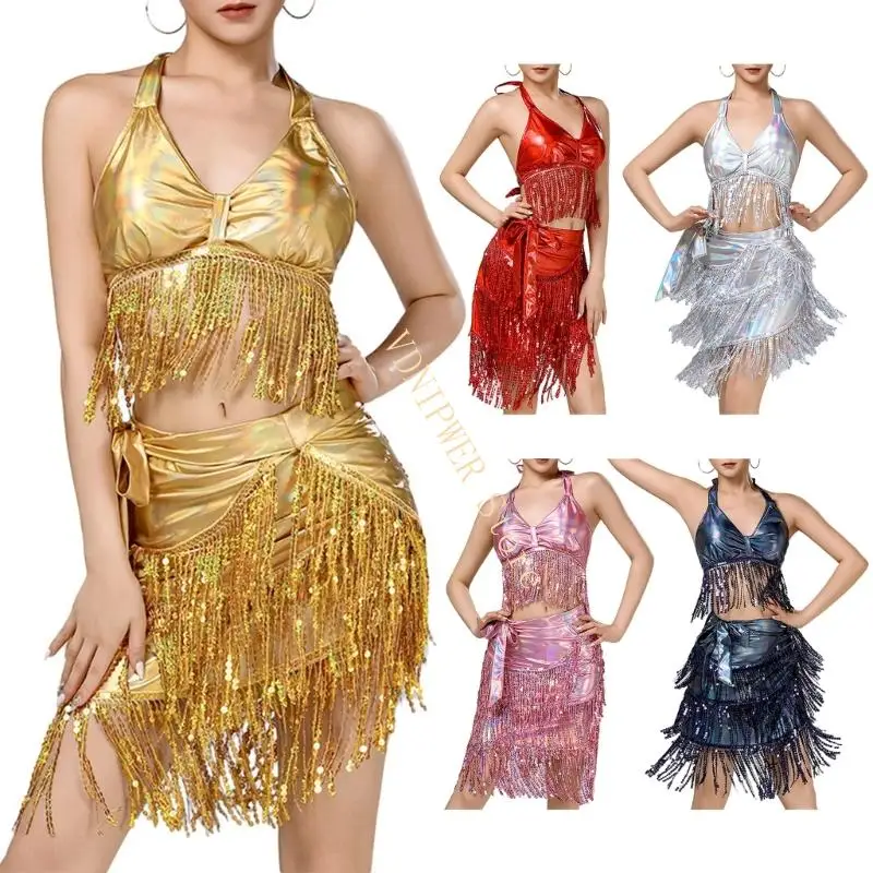 Trang phục khiêu vũ sequins Sparkly Latin Dance Trang phục tua